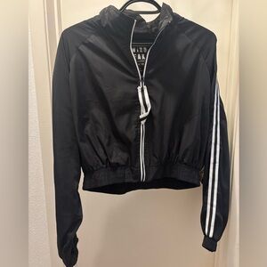 Love Tree Black Bomber Jacket with White Stripes